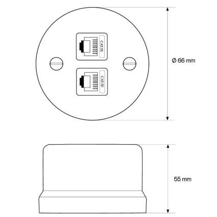 Elhard - Retro keraminė duomenų rozetė 2x RJ45, juoda