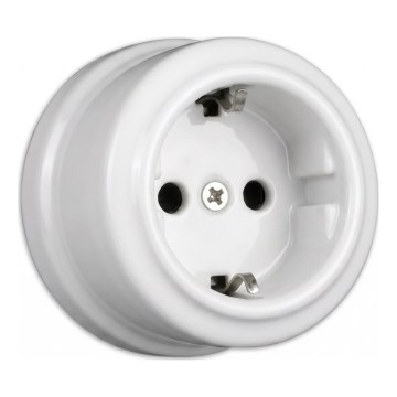 Elhard - sieninė keraminė retro namų rozetė SCHUKO 230V balta