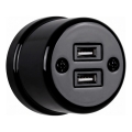 Elhard - sieninė keraminė retro rozetė 2x USB-A, juoda