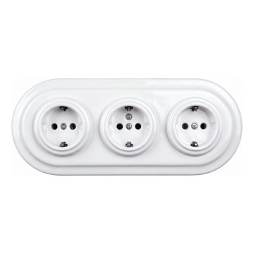 Elhard - Triguba keraminė retro namų rozetė su rėmeliu SCHUKO 230V balta