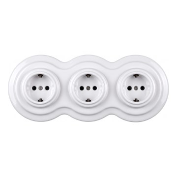 Elhard - Trigubas keramikinis retro lizdas namams su rėmeliu SCHUKO 230V baltas