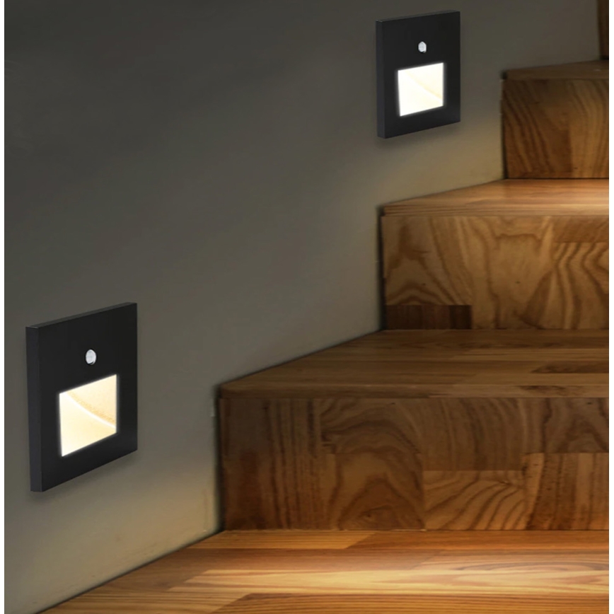 Emithor 70418 - LED Laiptinės šviestuvas su jutikliu SUNNY LED/1W/230V juodas