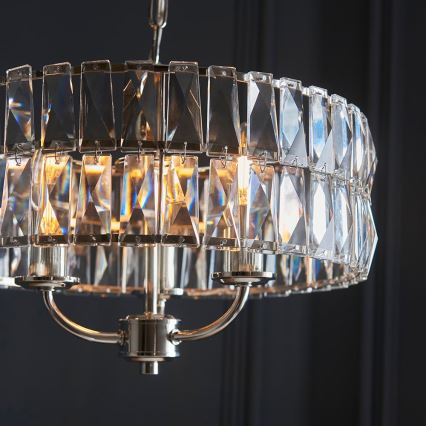Endon 104466 - Sietynas, kabinamas ant grandinės CLIFTON 3xE14/6W/230V blizgus chromas/permatoma diametras 38,5 cm