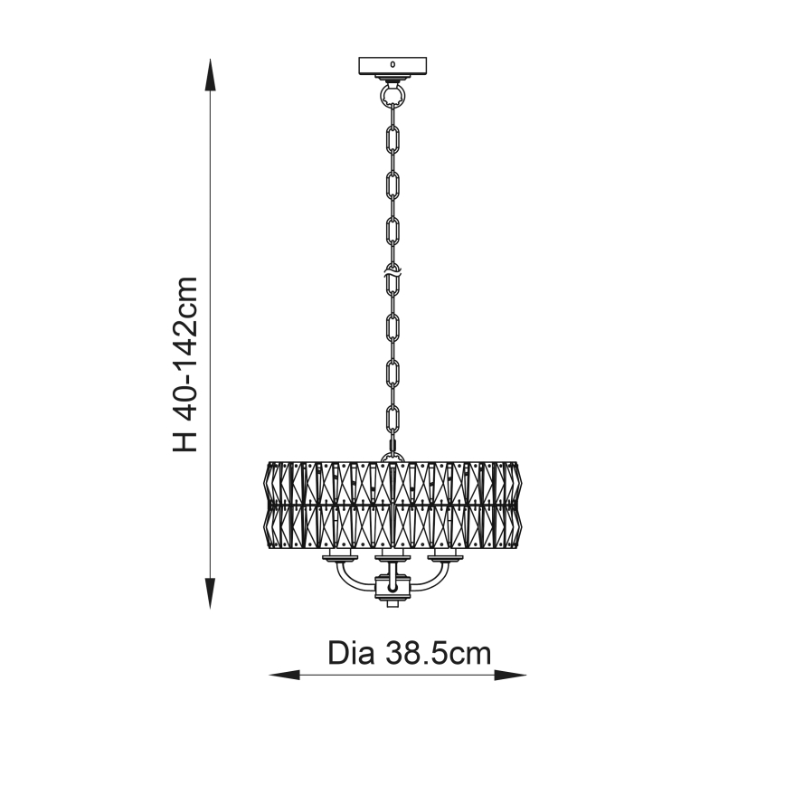 Endon 104466 - Sietynas, kabinamas ant grandinės CLIFTON 3xE14/6W/230V blizgus chromas/permatoma diametras 38,5 cm