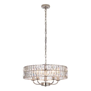 Endon 104467 - Sietynas, kabinamas ant grandinės CLIFTON 5xE14/6W/230V blizgus chromas/permatoma diametras 50,5 cm