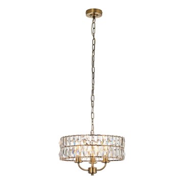 Endon 106243 - Liustra ant grandinės CLIFTON 3xE14/6W/230V Ø 38,5 cm, žalvaris/skaidrus