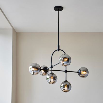 Endon 106661 - Liustra ant strypo ONTARIO 6xE14/7W/230V juoda/dūminė juoda