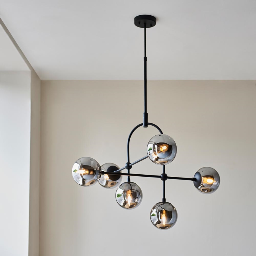 Endon 106661 - Liustra ant strypo ONTARIO 6xE14/7W/230V juoda/dūminė juoda