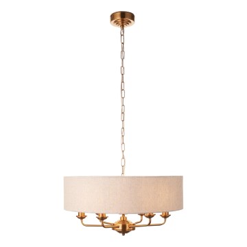 Endon 110722 - Sietynas, kabinamas ant grandinės HIGHCLERE 6xE14/6W/230V smėlio spalva/žalvaris diametras 55 cm
