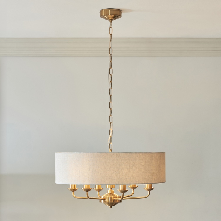 Endon 110722 - Sietynas, kabinamas ant grandinės HIGHCLERE 6xE14/6W/230V smėlio spalva/žalvaris diametras 55 cm