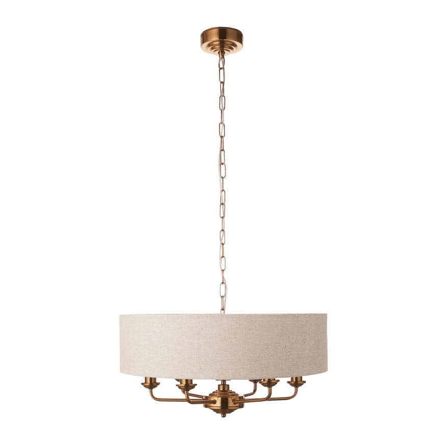 Endon 110722 - Sietynas, kabinamas ant grandinės HIGHCLERE 6xE14/6W/230V smėlio spalva/žalvaris diametras 55 cm