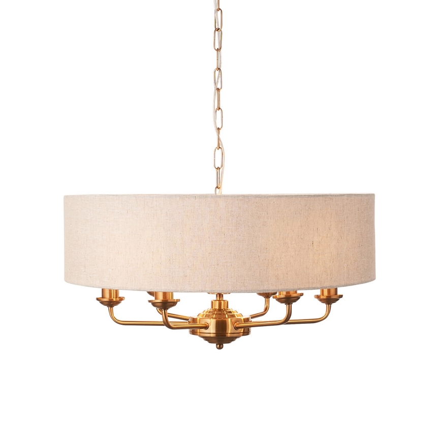 Endon 110722 - Sietynas, kabinamas ant grandinės HIGHCLERE 6xE14/6W/230V smėlio spalva/žalvaris diametras 55 cm