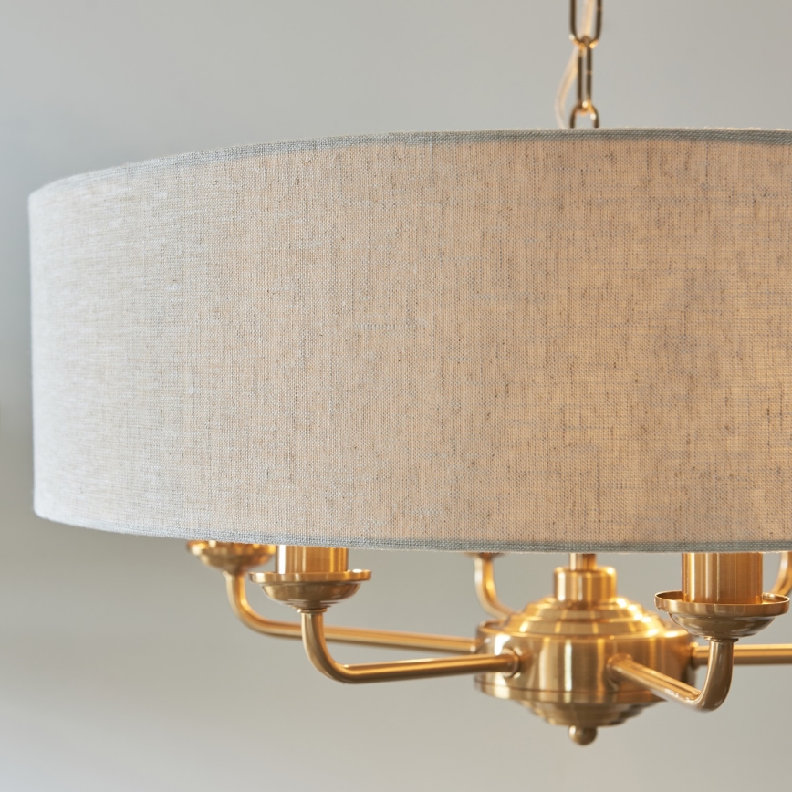 Endon 110722 - Sietynas, kabinamas ant grandinės HIGHCLERE 6xE14/6W/230V smėlio spalva/žalvaris diametras 55 cm