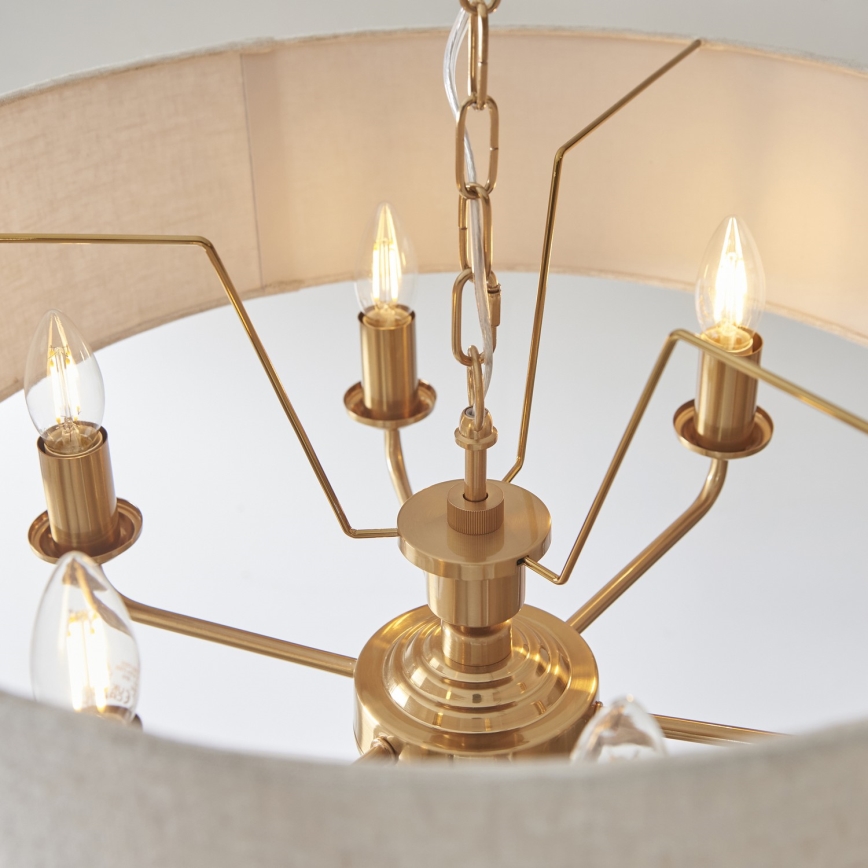 Endon 110722 - Sietynas, kabinamas ant grandinės HIGHCLERE 6xE14/6W/230V smėlio spalva/žalvaris diametras 55 cm