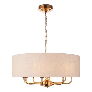 Endon 110727 - Liustra ant grandinės HIGHCLERE 8xE14/6W/230V smėlio/žalvario skersmuo 70 cm