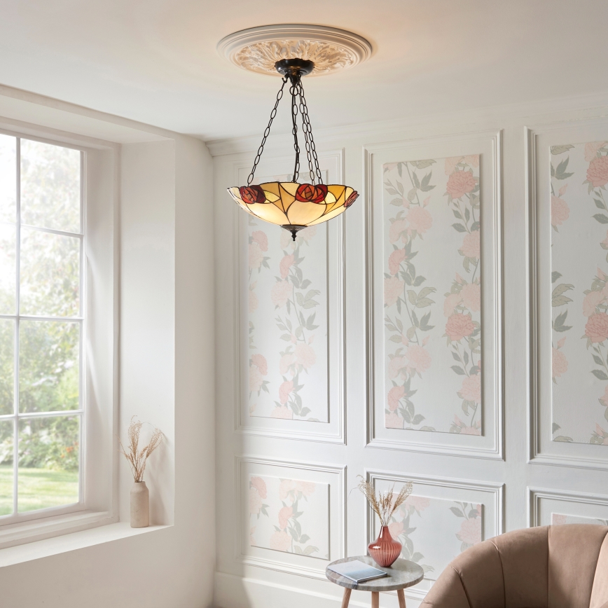 Endon 111879 - Liustra ant grandinės Tiffany INGRAM 3xE27/10W/230V Ø 45 cm