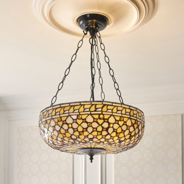 Endon 111882 - Tiffany MILLE FEUX pakabinama liustra ant grandinės, 3xE27/10W/230V, skersmuo 45 cm