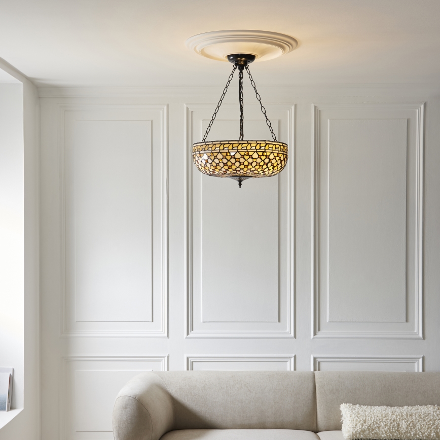 Endon 111882 - Tiffany MILLE FEUX pakabinama liustra ant grandinės, 3xE27/10W/230V, skersmuo 45 cm