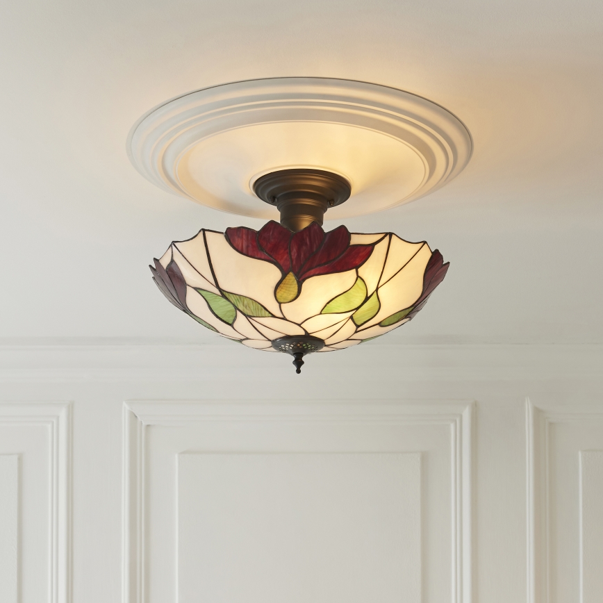 Endon 111896 - Prie lubų montuojamas sietynas Tiffany BOTANICA, 3 x E27 / 10 W / 230 V, skersmuo 45 cm