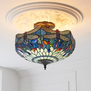 Endon 111897 - Ant lubų montuojama liustra Tiffany DRAGONFLY 3xE27/10W/230V, skersmuo 41 cm