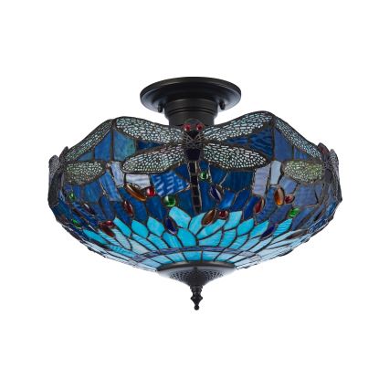 Endon 111897 - Ant lubų montuojama liustra Tiffany DRAGONFLY 3xE27/10W/230V, skersmuo 41 cm
