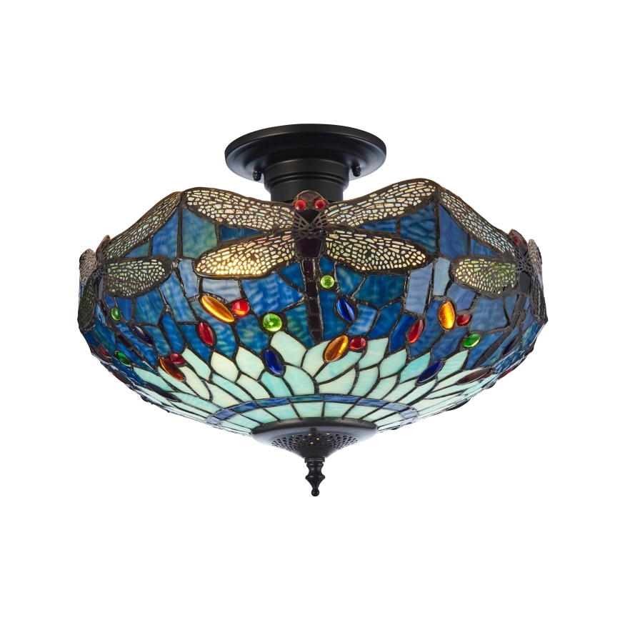 Endon 111897 - Ant lubų montuojama liustra Tiffany DRAGONFLY 3xE27/10W/230V, skersmuo 41 cm
