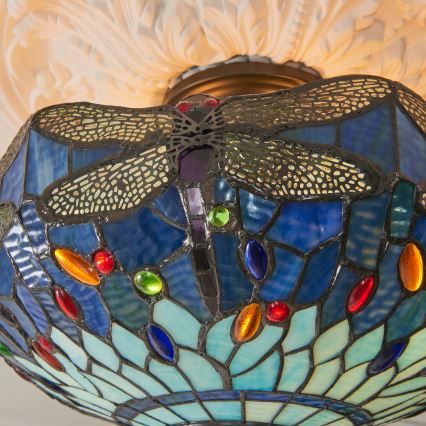 Endon 111897 - Ant lubų montuojama liustra Tiffany DRAGONFLY 3xE27/10W/230V, skersmuo 41 cm