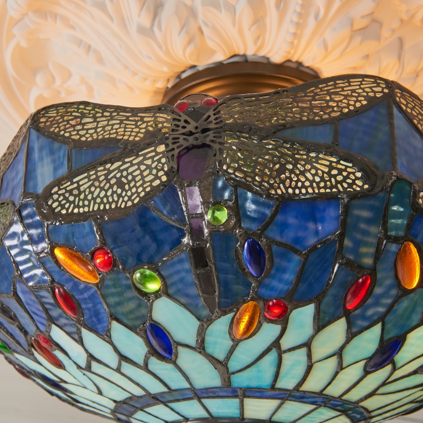 Endon 111897 - Ant lubų montuojama liustra Tiffany DRAGONFLY 3xE27/10W/230V, skersmuo 41 cm