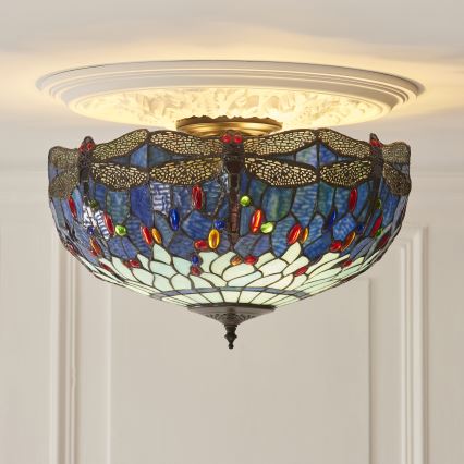 Endon 111899 - Lubinis šviestuvas Tiffany DRAGONFLY 3xE27/10W/230V skersmuo 50 cm