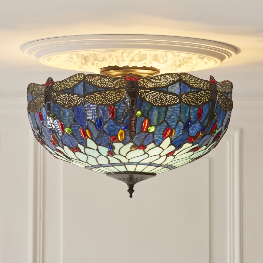 Endon 111899 - Lubinis šviestuvas Tiffany DRAGONFLY 3xE27/10W/230V skersmuo 50 cm