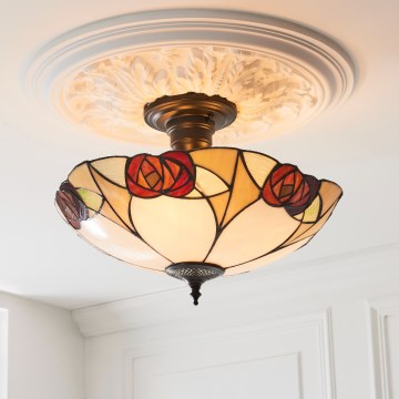 Endon 111907 - Prie lubų montuojamas Tiffany stiliaus šviestuvas INGRAM, 3 x E27 (maks. 10 W), 230 V, skersmuo 45 cm