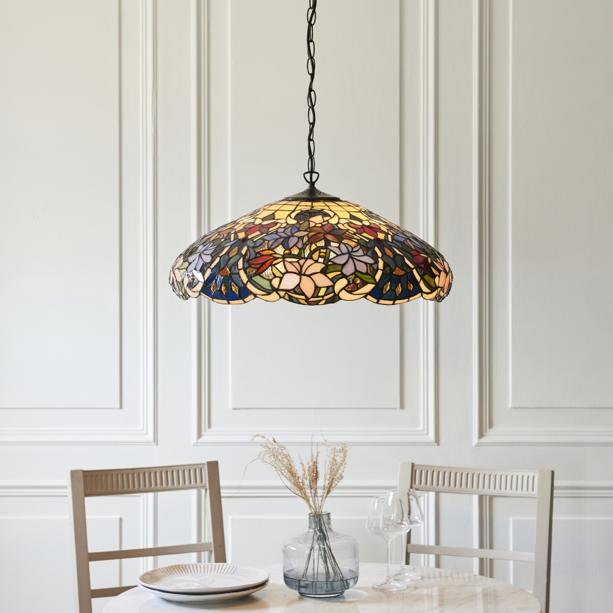 Endon 112193 - Liustra ant grandinės Tiffany SULLIVAN 3xE27/60W/230V Ø 57 cm