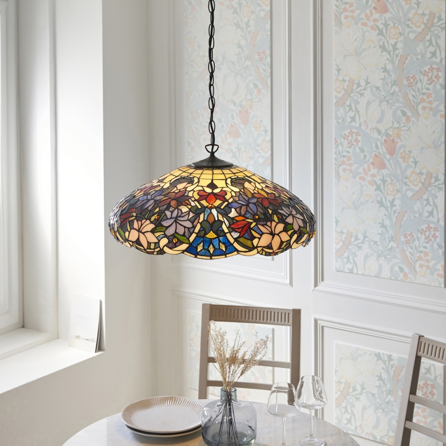 Endon 112193 - Liustra ant grandinės Tiffany SULLIVAN 3xE27/60W/230V Ø 57 cm