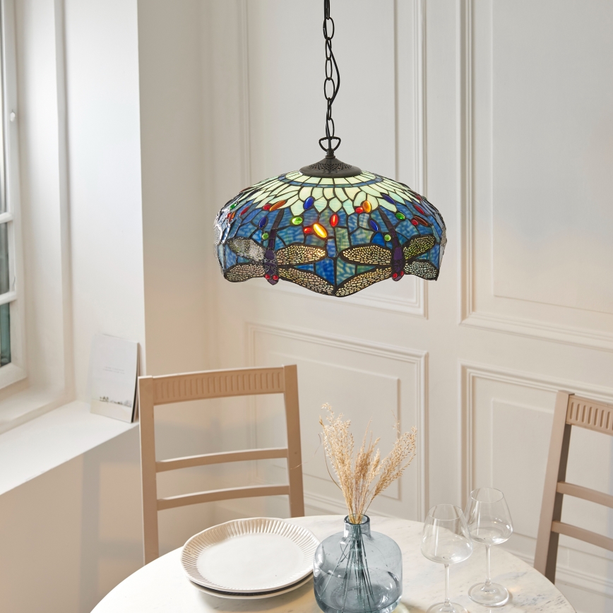 Endon 112195 - Pakabinamas šviestuvas ant grandinės Tiffany DRAGONFLY 1xE27/60W/230V skersmuo 41 cm