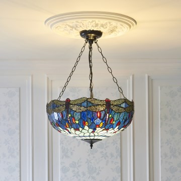 Endon 112250 - Pakabinama liustra su grandine Tiffany DRAGONFLY 3xE27/60W/230V skersmuo 50 cm