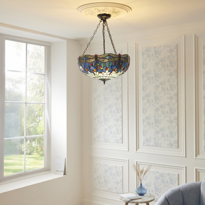 Endon 112250 - Pakabinama liustra su grandine Tiffany DRAGONFLY 3xE27/60W/230V skersmuo 50 cm