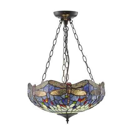 Endon 112250 - Pakabinama liustra su grandine Tiffany DRAGONFLY 3xE27/60W/230V skersmuo 50 cm