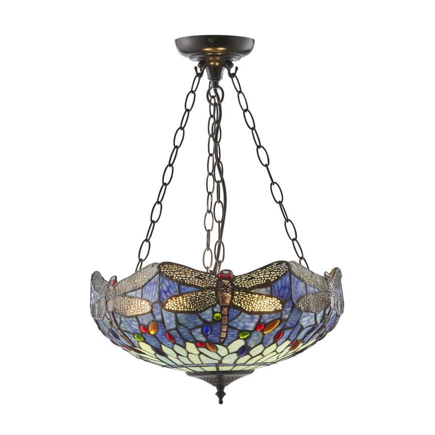 Endon 112250 - Pakabinama liustra su grandine Tiffany DRAGONFLY 3xE27/60W/230V skersmuo 50 cm