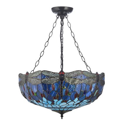 Endon 112250 - Pakabinama liustra su grandine Tiffany DRAGONFLY 3xE27/60W/230V skersmuo 50 cm