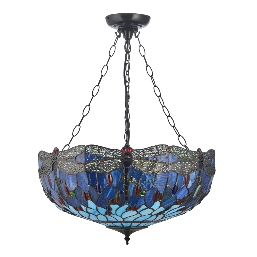 Endon 112250 - Pakabinama liustra su grandine Tiffany DRAGONFLY 3xE27/60W/230V skersmuo 50 cm