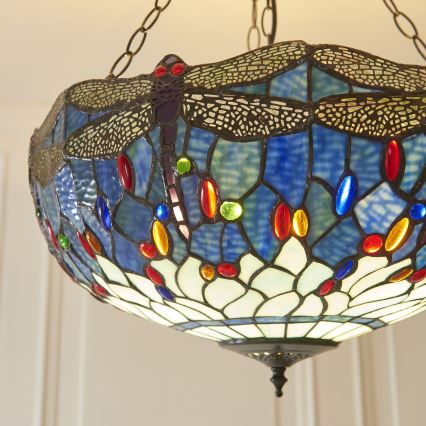 Endon 112250 - Pakabinama liustra su grandine Tiffany DRAGONFLY 3xE27/60W/230V skersmuo 50 cm
