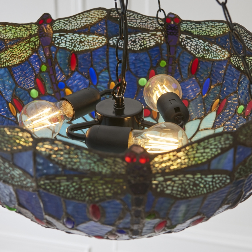Endon 112250 - Pakabinama liustra su grandine Tiffany DRAGONFLY 3xE27/60W/230V skersmuo 50 cm