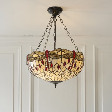Endon 112251 - pakabinamas sietynas su grandine Tiffany DRAGONFLY, 3xE27/60W/230V, skersmuo 50 cm