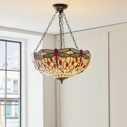 Endon 112251 - pakabinamas sietynas su grandine Tiffany DRAGONFLY, 3xE27/60W/230V, skersmuo 50 cm