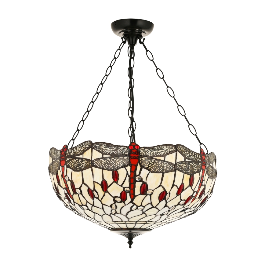 Endon 112251 - pakabinamas sietynas su grandine Tiffany DRAGONFLY, 3xE27/60W/230V, skersmuo 50 cm