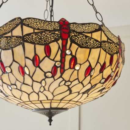 Endon 112251 - pakabinamas sietynas su grandine Tiffany DRAGONFLY, 3xE27/60W/230V, skersmuo 50 cm