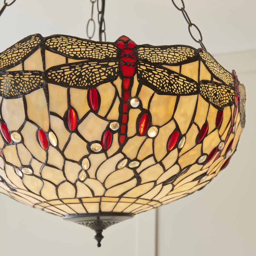 Endon 112251 - pakabinamas sietynas su grandine Tiffany DRAGONFLY, 3xE27/60W/230V, skersmuo 50 cm