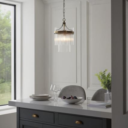 Endon 112572 - Pakabinamas šviestuvas su grandine MARIETTA 1xE27/10W/230V žalvaris/skaidrus