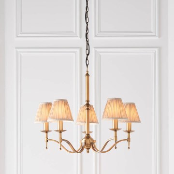 Endon 63627 - Pakabinama liustra STANFORD ant grandinės 5xE14/40W/230V žalvaris/smėlinė