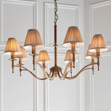 Endon 63629 - Pakabinama liustra ant grandinės STANFORD 8xE14/40W/230V žalvaris/smėlinė